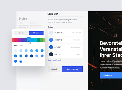 Color editor builder color colors constructor design editor landing material pallet website