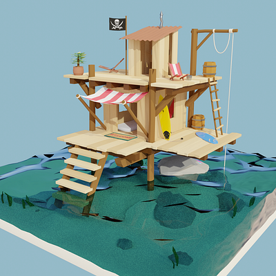 Sea Shack low poly 3d 3d animation 3dmodeling blender3d blendercycles lowpoly