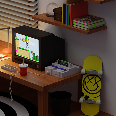 3D Isometric room detail 3d 3dart blender blender3d blender3dart blendercycles blink182 isometric art nes nintendo rock n roll racing snes super mario super nintendo