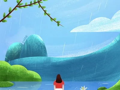 Rain Water (2nd solar term) bag design illustration 春天 树木 白云 绿色 节气 蓝天 雨水