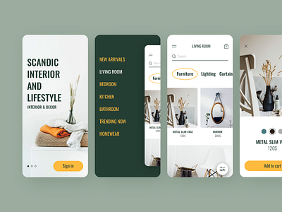 Scandic Interior App app clean decor design furniture gogoapps interface interior lifestyle lighting minimal mobile scandi scandinavian sign in simple shapes simplify style ui ux