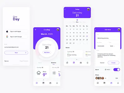 OneDay adobe app application calendar design google ios mobile note online ui ux web xd