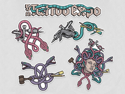 Sssticker Pack digitalillustration drawing graphicdesign illustration illustration art illustrator medusa snakes sticker sticker design sticker pack sticker set stickers tattoo tattoo art