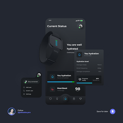 Hydration Monitor App app app design black design mobile mobile app mobile app design mobile design mobile ui ui ui ux ui design uidesign uiux web website