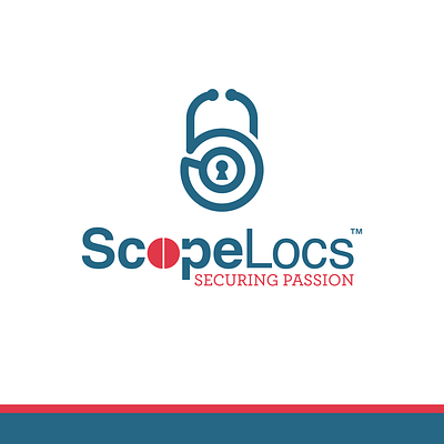 ScopeLocs™ blue brand identity branding doctor doctors health heartrate hospital lock logo nurse red secure stethoscope