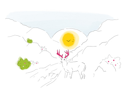 Deer Mountains analog drawing drawing style hand drawn illustration ipad pro minimal procreate procreate app style womenofillustration womenwhodraw