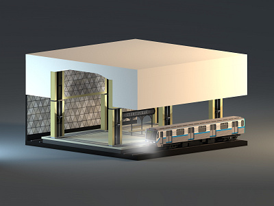 Moscow Metro. «Seligerskaya» Station 3d 3dart 3denvironment 3dillustration 3dmodeling cinema4d diorama environment illustration isometric low poly low polygon lowpoly lowpolyart metro render renders russia subway train