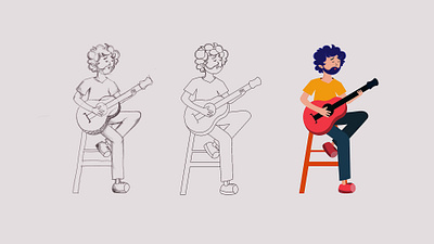 Guitar player boy character characterdesign drawing flat gif guitar illustration vector vector art