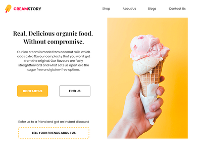 CREAMSTORY LANDING PAGE app branding concept design ice cream illustration ui ux web xd yellow