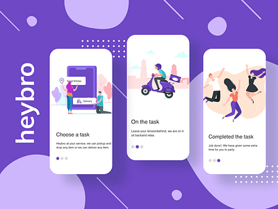 Heybro app branding design future illustration logo mobile onboarding ui ux