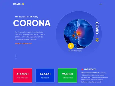 Corona (Covid 19) landing page animation awareness corona coronavirus covid 19 doctor dribbble best shot free download healthcare interface landing page medicale motion design stayhome typography ux virus virus information virus news website