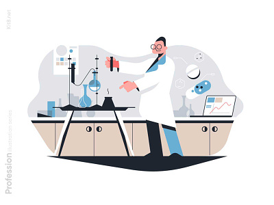 Laboratory assistant doing chemical tests illustration assistant character doing flat illustration kit8 laboratory man tests vector