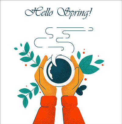 Hello Spring coffee cup illustration red relax spring stayhome vector warm