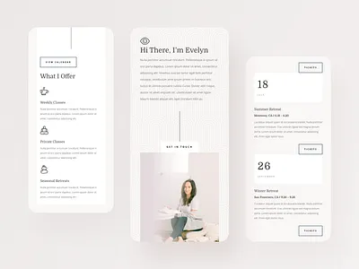 Yoga Instructor - Mobile Screens clean divi elegant themes minimal mobile design mobile responsive mobile ui responsive design responsive web design responsive website template typography ui ux yoga yoga app yoga instructor yoga logo yoga pose yoga studio