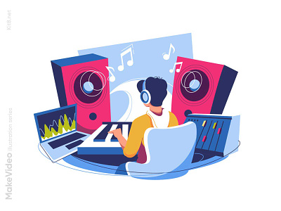 Composer creating and recording music illustration character composer creating flat illustration kit8 music recording vector