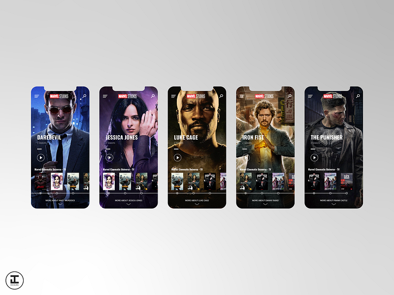MCU App Concept: Netflix Marvel Shows - The Defenders daredevil defenders design design inspiration illustrator iron fist jessica jones luke cage marvel marvel comics marvelcinematicuniverse mcu movie app movies netflix superhero the punisher tv app ui ux