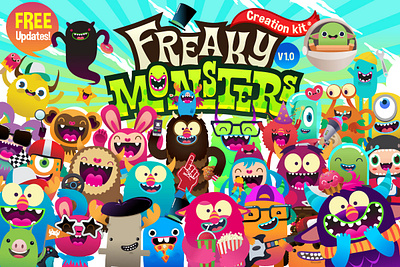 Freaky Monsters World! character creation freaky funny illustration kit mascot mascotlogo monsters pack vector