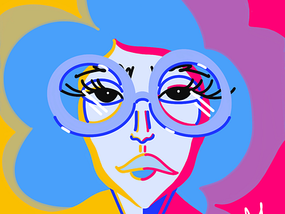 Lady in blue blue glasses graphic illustration procreate shadow woman