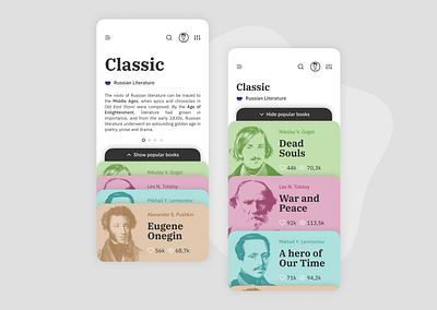 Concept of UI for book reader mobile social app app art book classic clean design flat illustration ios app design minimal mobile mobile app mobile app design mobile design mobile ui reader reading app typography ui ux