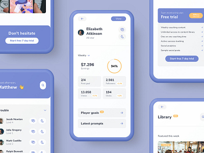 Coach. 04 app coach dashboard data design iphone layout level member mobile profile rank roles statistics trial ui user ux
