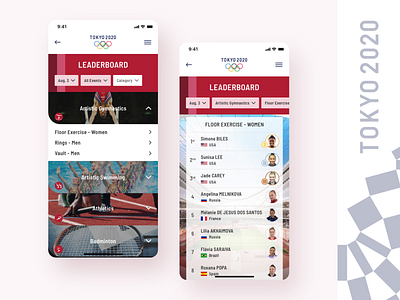Daily UI #19: Leaderboard (Tokyo 2020 Olympic Games) daily ui daily ui 19 daily ui challenge dailyui19 gymnastics leaderboard leaderboard ui olympic games olympics tokyo 2020 ui ui design
