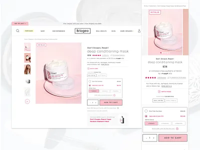 Briogeo Subscription on Product Detail Page design ecommerce ecommerce design haircare modern pdp product product detail page product page shopify subscribe subscription ui ui design ux ux design ux ui web website