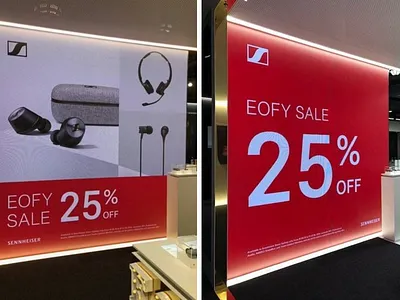 Sennheiser EOFY Sale Campaign design digital signage graphic design retail design retail signage store signage