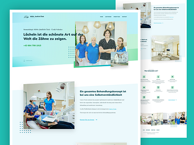 Dentist's web 🦷 (homepage) blue bright clean dentist fresh gradient green grid homepage teeth webdesign zahnimplantate