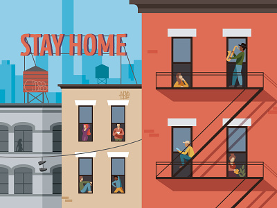 STAY HOME coronavirus covid19 digitalart house illustration new york people quarantine stayhome vector