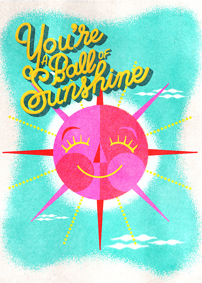 Ball of Sunshine art licensing design digital illustration gouache hand lettering illustration kid lit art kidlitart kids illustration midcentury procreate texture