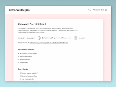 Personal Recipes - Individual Recipe minimal recipe app ui uiux web design