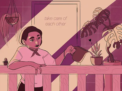 take care of each other design digital illustration illustration plant procreate sketch woman