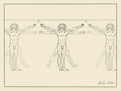 “Vitruvian Distancing”(2020) cartoon creative davinci design illustrator quarantine sketch social distancing