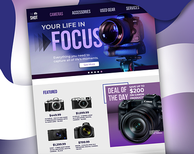 Camera Store Website Design – Detail Shot adobe illustrator adobe photoshop camera camera store camera web colorful digital design homepage homepage design online online store web website website concept website design website mockup