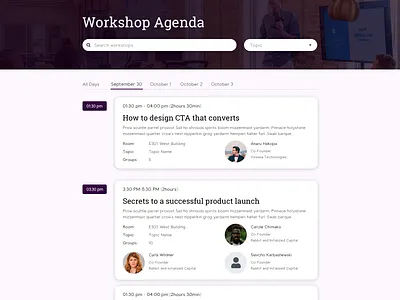 Agenda Page branding card design events ui ux website