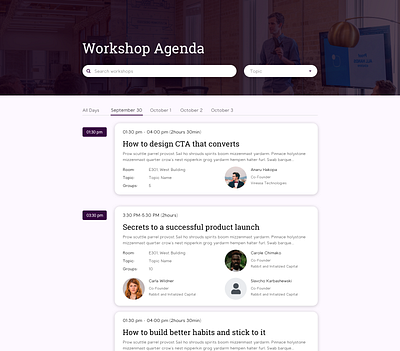 Agenda Page branding card design events ui ux website