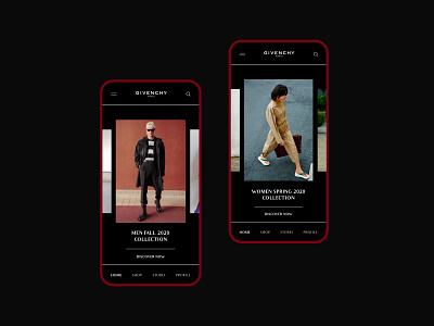 GIVENCHY - APP DESIGN app black dark dark ui design fashion fashion brand givenchy home page interaction interface minimal minimalistic mobile app shop ui ux web website