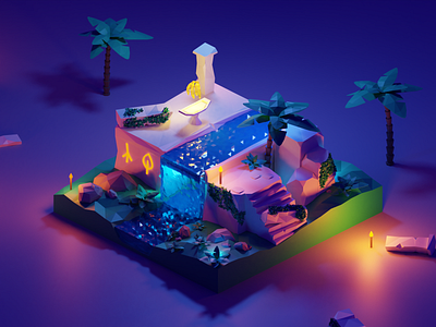 Banana Relic 🍌 3d 3d art altar ancient ruins banana blender blender3dart diorama forgotten low poly lowpoly lowpolyart mystical polygonrunway raw vegan temple vegan