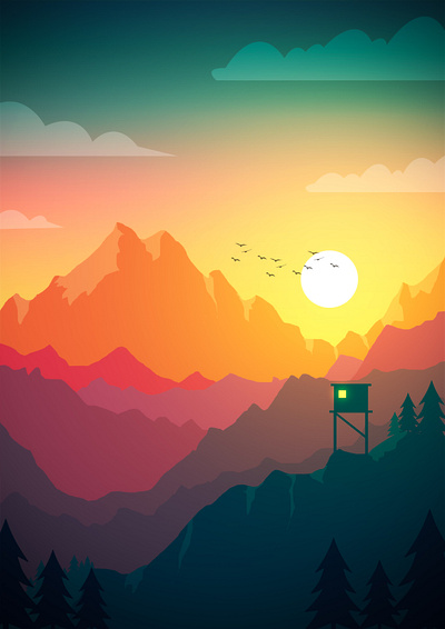 Deep in the Sunset digitalart flatdesign hiking illustration landscape mountains nature sunset vector vibrant