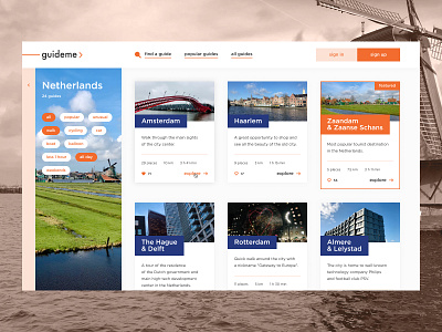 guideme blue colors concept grid guides homepage netherlands orange simple travel trip ui ux web website