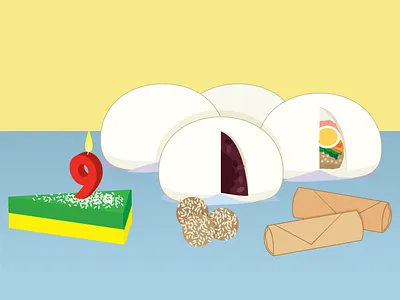 Vietnamese Buns, Eggrolls and Sweets custom illustration design digital art digital illustration houston houtx illustration katsola kawaii vector art