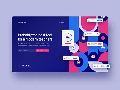 Riser - E-learning tool for modern teachers colorful components design figma illustration landingpage product design ui vector webdesign