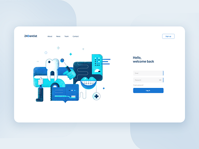 Dental Care - layout concept blue brand concept design dental care dental clinic dentist design graphic design illustration medical medical layout minimal registration form typogaphy ui vector web web layout webdesign website
