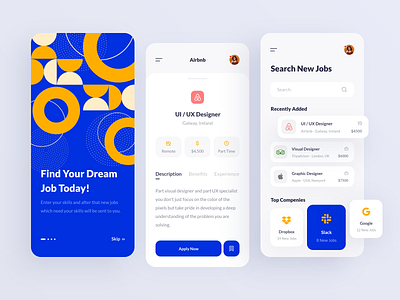 Job searching application abstract abstract background blue job job application job listing job search minimal minimal design minimalist mobile mobile ui modern ui onboarding onboarding screen orange splash screen ui uidesign ux