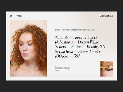 Fashion Model Portfolio — Work clean curly design fashion fashion app homepage minimal model portfolio ui ux web web design woman