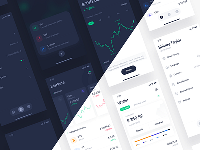 Huobi lite app bitcoin blockchain blue card clean dashboard design green icons ios iphonex mobile ui ux