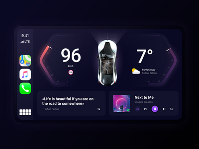 CarPlay Dashboard App app black car carplay clean dark dashboard flat ios ipone map minimal mobile modern navigation simple travel ui weather