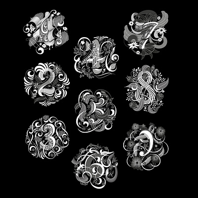 All numbers flourishes illustration lettering