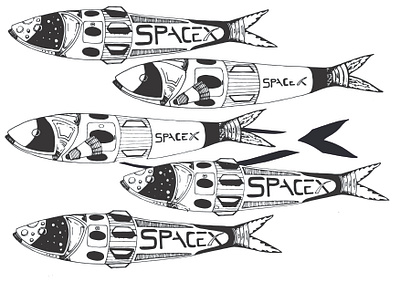 SPAIXE adobe illustrator design fish illustration rocket space space x spaceman spaceship tesla vector