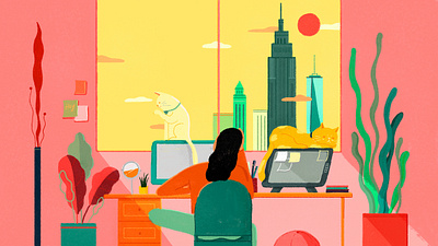 Life in New York 1 art direction artist buildings cat design doodle drawing home illustration mood new york plant